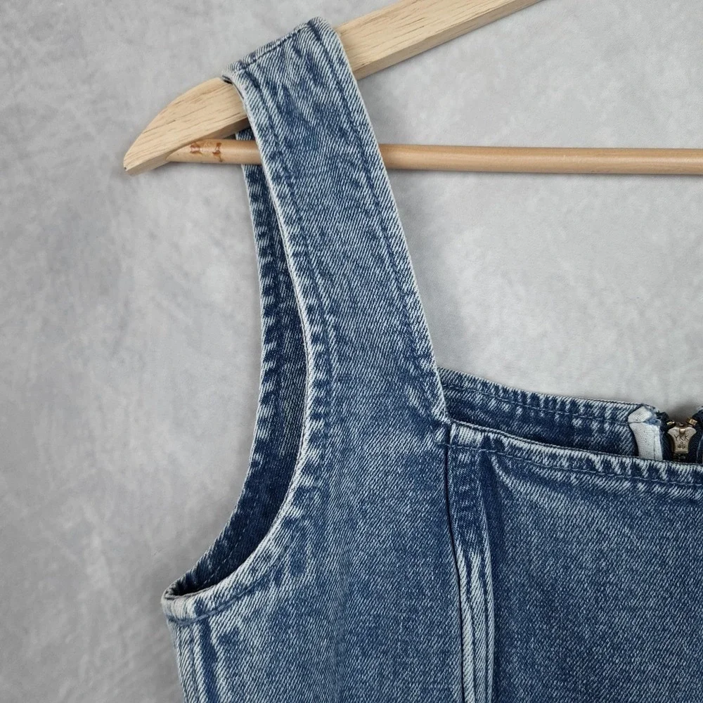 Abercrombie & Fitch Dress Womens XS Blue Denim Colomn Bodycon Midi Square Neck - Picture 4 of 16